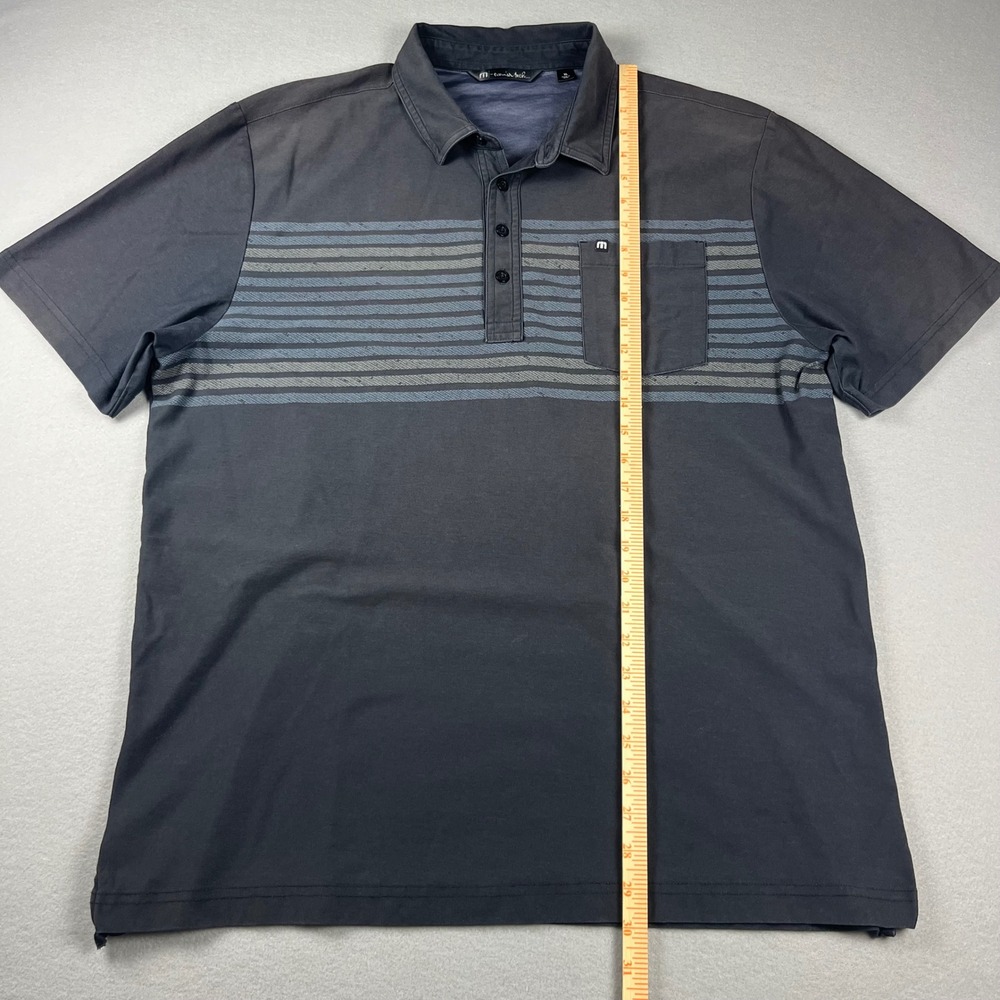 TravisMathew Mens XL Black Striped PimaCotton Blend Golf Polo Shirt Short Sleeve - Picture 6 of 8